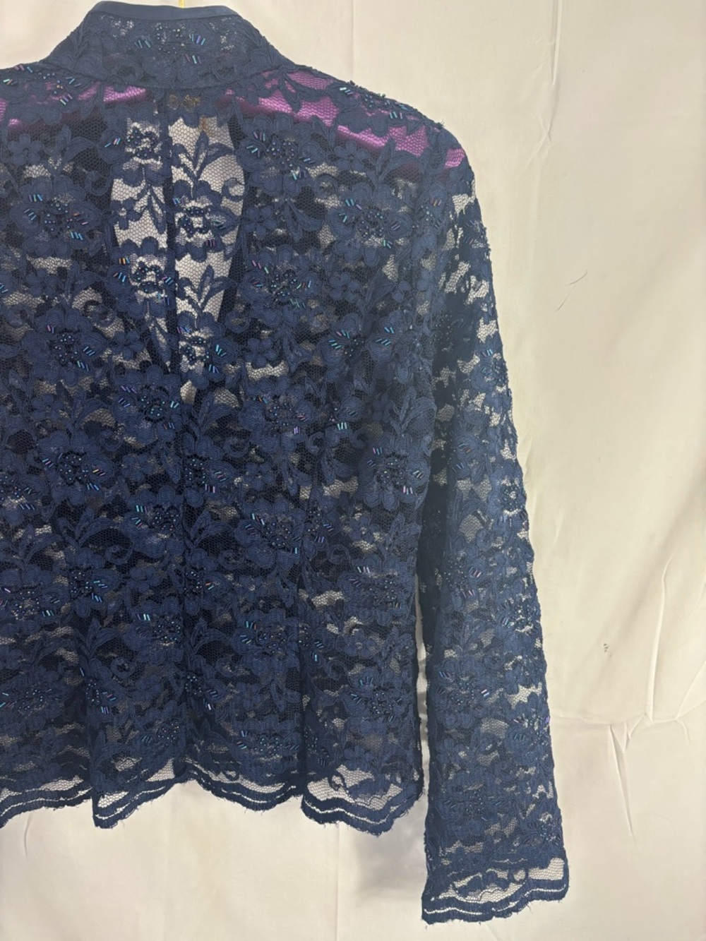 Lace Beaded Long Flare Sleeve Witchy Whimsigoth Sheer Button Up Blouse Size L - Picture 4 of 16